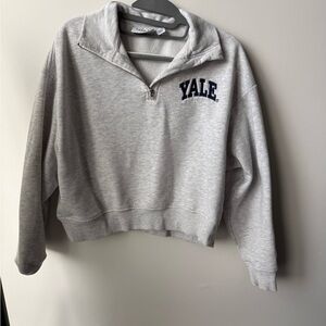 Cropped Yale Gray Women's Quarter-Zip Sweater